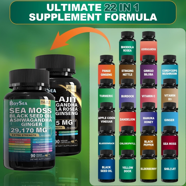 Supreme Supplement Set - Sea Moss 16-in-1 Complex + Shilajit 8-in-1 Energy Boost